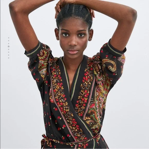 NWT Zara Chic Paisley Wrap Dress - Picture 11 of 13